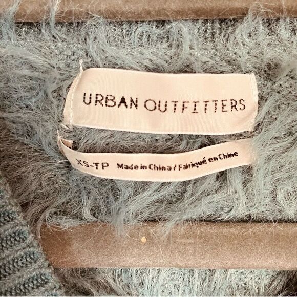 Urban Outfitters Sweet as a Peach Fuzzy Eyelash Mock Neck Sweater Turquoise - Picture 4 of 4